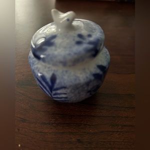Blue And White Porcelain Ring
Box. 2"W × 2.75" H. Birds on the side & on…
